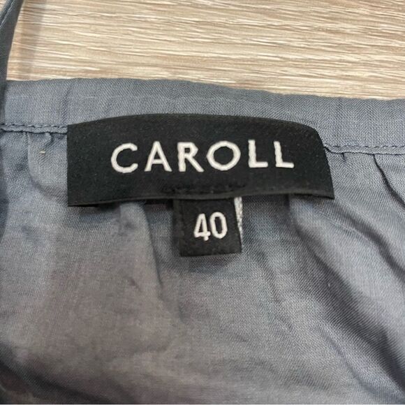 CAROLL Gray Cotton Blouse V-Neck embroided neck 3/4 Sleeves Blouse Chubby Chick - Picture 5 of 8